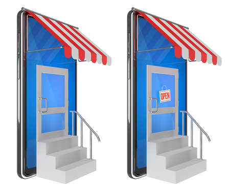 Smartphone as an online store. Shopping online. 3D illustrationの写真素材