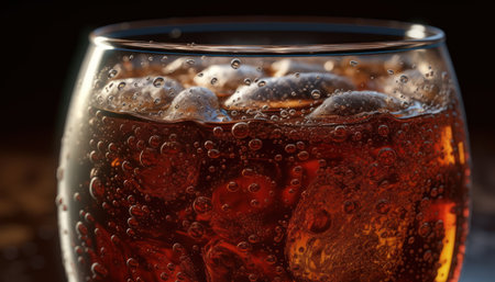 The image showcases a tantalizingly chilled glass with ice, perfectly complementing the vibrant-colored beverage. Combining the delicacy of ice crystals with a refreshing taste, this image brings a cool sensation to any situation. Generative AIの素材