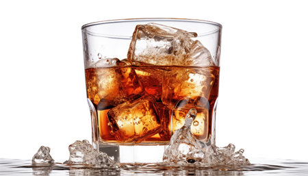 A high-quality image displaying a glass filled with a cold dark liquid, which might be cola or whiskey, and ice cubes. The image conveys a sense of relaxation and refreshment.の素材