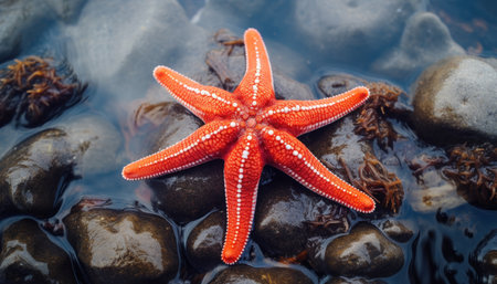 Starfish thriving in its natural underwater habitat. This captivating scene invites viewers to explore the mysteries of the ocean depths and admires the beauty of marine life. Perfect for underwater enthusiasts, marine biology projects, and ocean conservation initiativesの素材