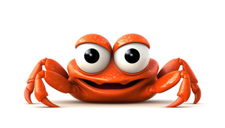 A quirky and lovable illustration of a crab portrayed in a cartoon style, complete with endearing features and animated charm. This imaginative representation brings a touch of whimsy to the world of marine life. Perfect for children's books, animated marine-themed projects, and creative storytellingの素材