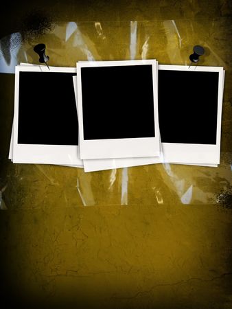 Three Blank Photos on Grungy Background の写真素材
