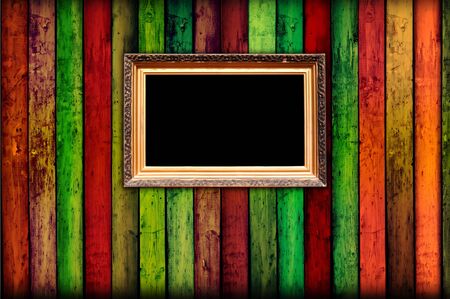 Carved Frame on Wooden Wallの写真素材