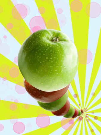 Green And Red Apples in Lineの写真素材