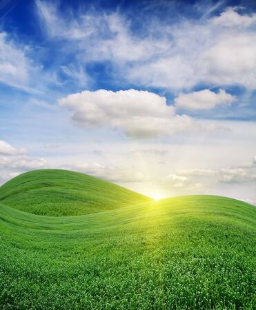 Sunrise over Green Fieldの写真素材