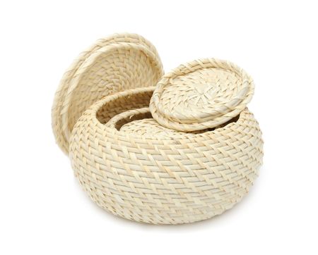 Set of Wicker Boxes Isolated on White Background