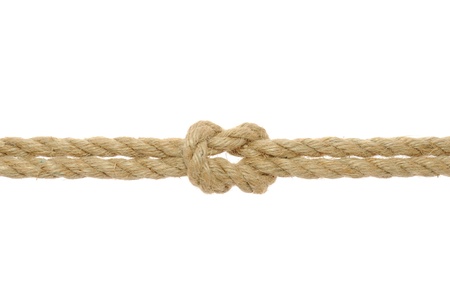 Jute Rope with Reef Knot on White Backgroundの写真素材