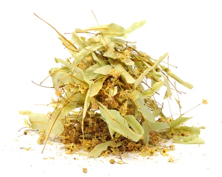 Dried Linden Flowers Isolated on White Backgroundの写真素材