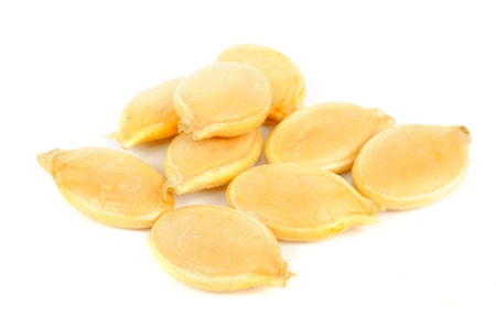 Pumpkin Seeds Close-Up Isolated on White Backgroundの写真素材