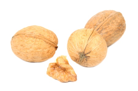 Walnuts in Shell Isolated on White Background