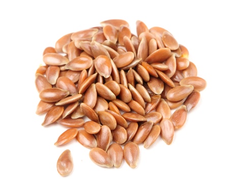 Brown Flax Seeds Macro Isolated on White Backgroundの写真素材