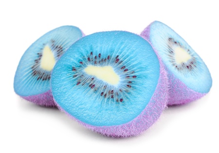 Blue Kiwis with Purple Skin Isolated on White Backgroundの写真素材