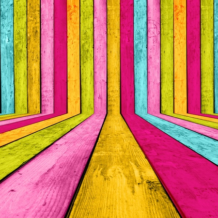 Creative Brightly Painted Wooden Room as Backgroundの写真素材