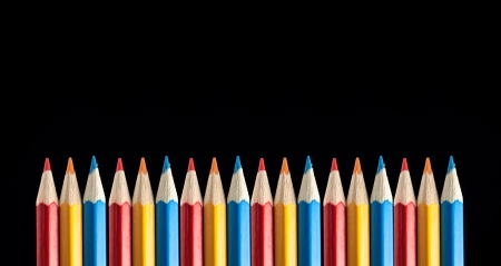 Multicolored Pencils on Black Backgroundの写真素材