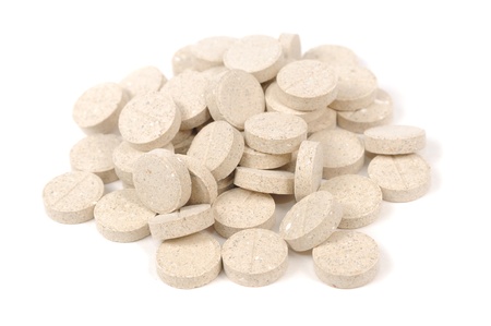Brewers Yeast Tablets Isolated on White Backgroundの写真素材