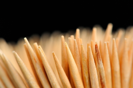 Wooden Toothpicks Close-Up on Black の写真素材