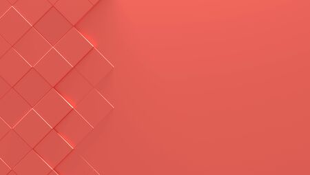 Living Coral Color Geometric Background With Copy Space (3D Illustration)の写真素材