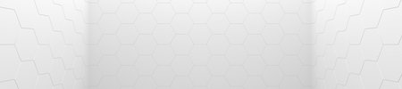 A captivating 3D illustration featuring a white hexagon-tiled room, perfect for a website header that conveys a sense of modernity and geometric eleganceの写真素材