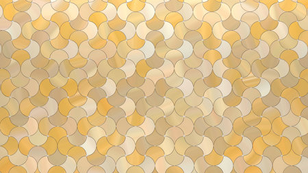 Mosaic pattern background of interlocking curved shapes in golden yellow, beige, and light brown colors creating a warm, earthy palette (3D illustration)の写真素材