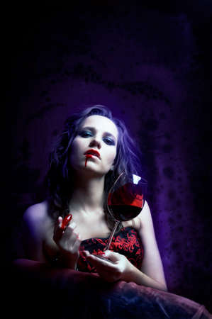 Portrait of a beautiful vampire womanの写真素材
