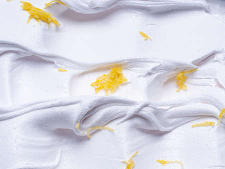 Frozen Lemon flavour gelato - full frame detail. Close up of a white surface texture of Ice cream...