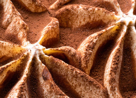Frozen Tiramisu flavour gelato - full frame detail. Close up of creamy surface texture of Tiramisu...