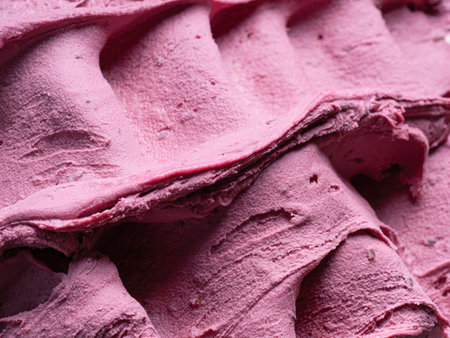 Frozen Black Elderberry flavour gelato - full frame detail. Close up of a pink surface texture of Ice cream.の写真素材