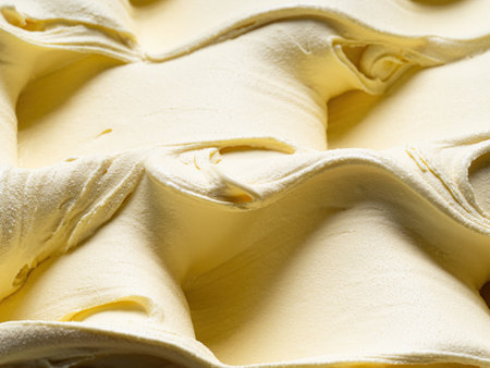 Vanila flavour gelato - full frame detail. Close up of a beige surface texture of vanilla Ice cream.の写真素材