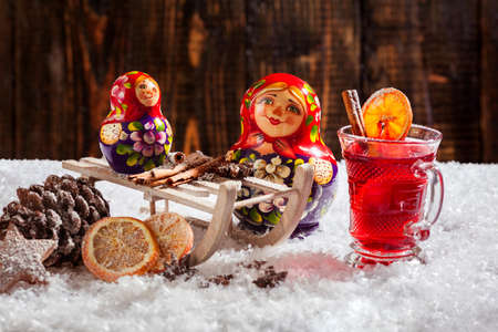 Khokhloma painting traditional Russian wooden Matrioshka Dollの写真素材