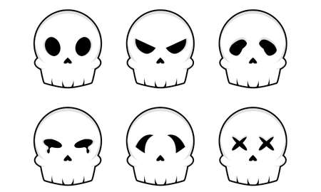 Set of Halloween Skull face expressions illustration. Perfect for icon or stickerのイラスト素材
