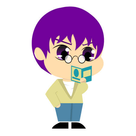 Vector Graphic Illustration of Chibi cool students boy reading book.Perfect for sticker or iconのイラスト素材