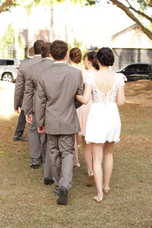 Bridal Party walking down the aisleの写真素材