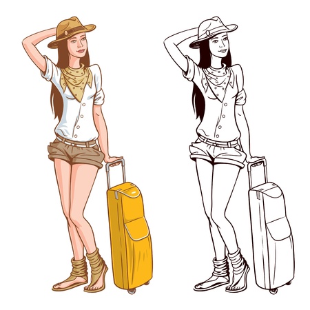 Tourist Woman With A Bagのイラスト素材