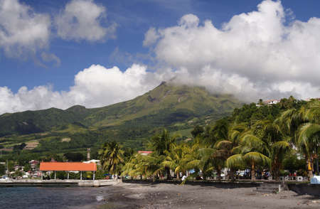Caribbean Beach with a extinct volcano in the backgroundの写真素材