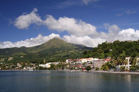 Caribbean Beach with a extinct volcano in the backgroundの写真素材