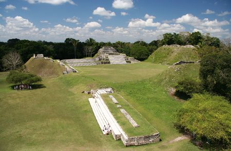 Panorama of vintage maya temples in Central Americaの写真素材
