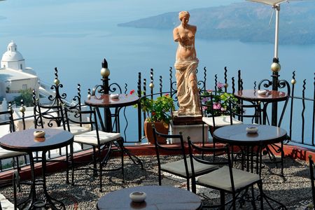 A restaurant on a high cliffの写真素材