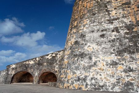 Detail of a caribbean historical fortressの写真素材