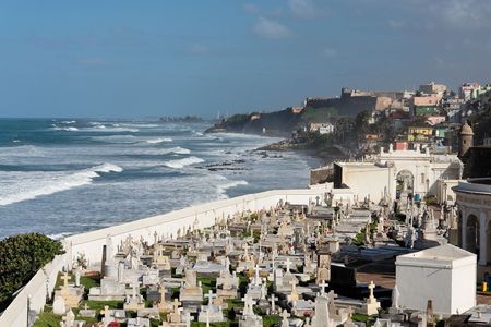 Panorama view of a historical caribbean fortressの写真素材