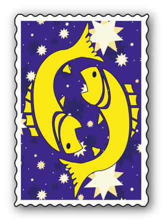 Stamp with Zodiac-Fishesのイラスト素材