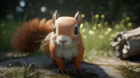 Squirrel in the park. Red squirrel on a blurred background.の素材