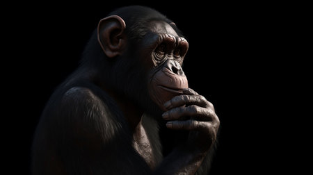 Chimpanzee on a black background. 3D rendering.の素材