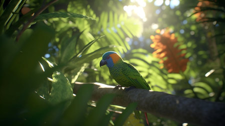 Parrot on a tree branch in a tropical forest. Beautiful parrotの素材