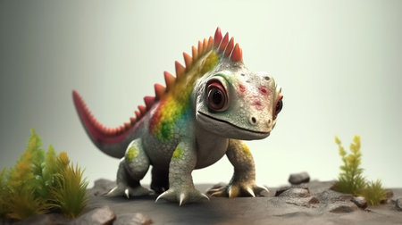Cute chameleon with green eyes. 3d rendering.の素材