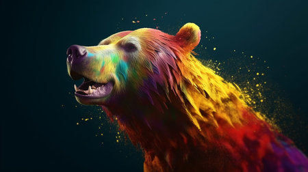 Grizzly bear with colorful splashes. 3D renderingの素材