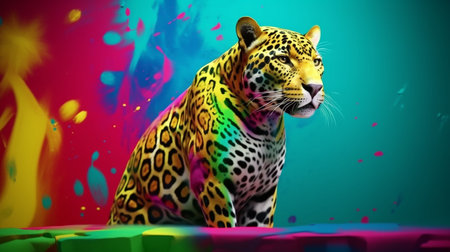 Leopard on a colorful background. 3d rendering. 3d illustration.の素材