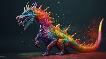 Fantasy dragon with splashes on a black background. 3d renderingの素材