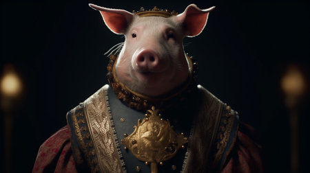 Portrait of a noble pig in the image of the wise kingの素材