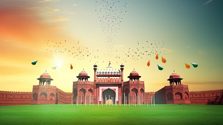 illustration of Taj Mahal in Agra, Uttar Pradesh, Indiaの素材