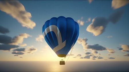 Hot air balloon with Turkish flag flying over sea. 3D Renderingの素材